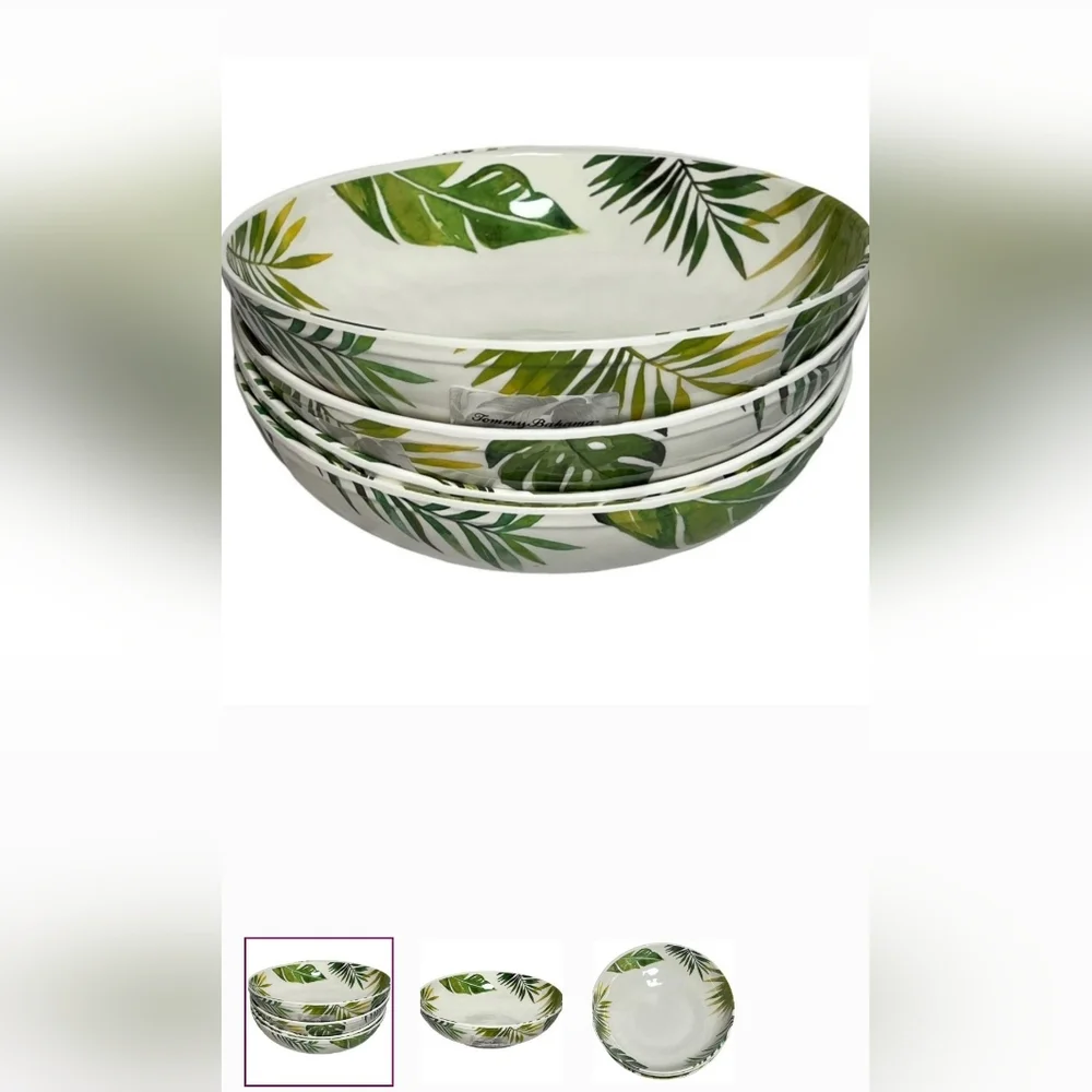 4 Tommy Bahama Salad Pasta bowls Palm Leaf Melamine Tropical set 9” New - Picture 3 of 3